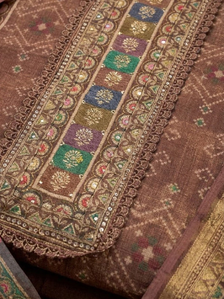 Onion-Pink Linen Blend Embroidered Unstitched Dress Material