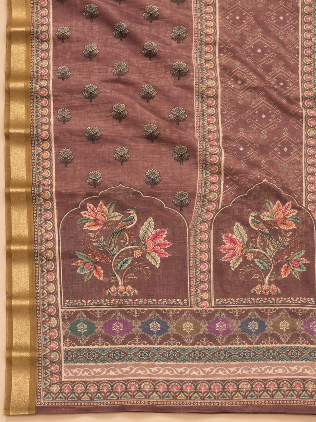 Onion-Pink Linen Blend Embroidered Unstitched Dress Material