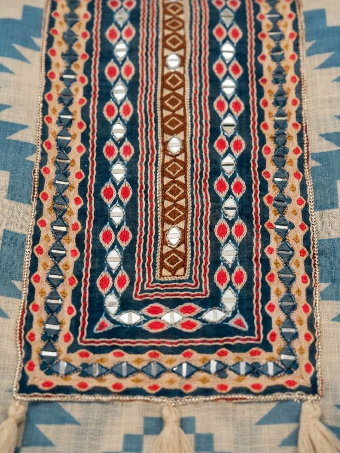Blue Linen Blend Printed Unstitched Dress Material