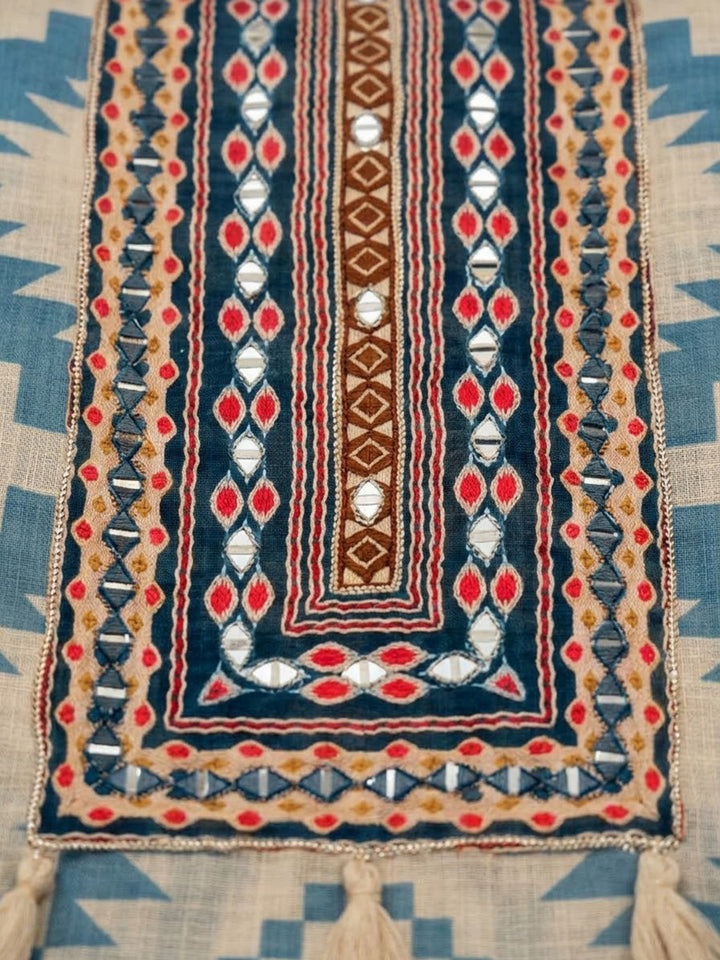 Blue Linen Blend Printed Unstitched Dress Material