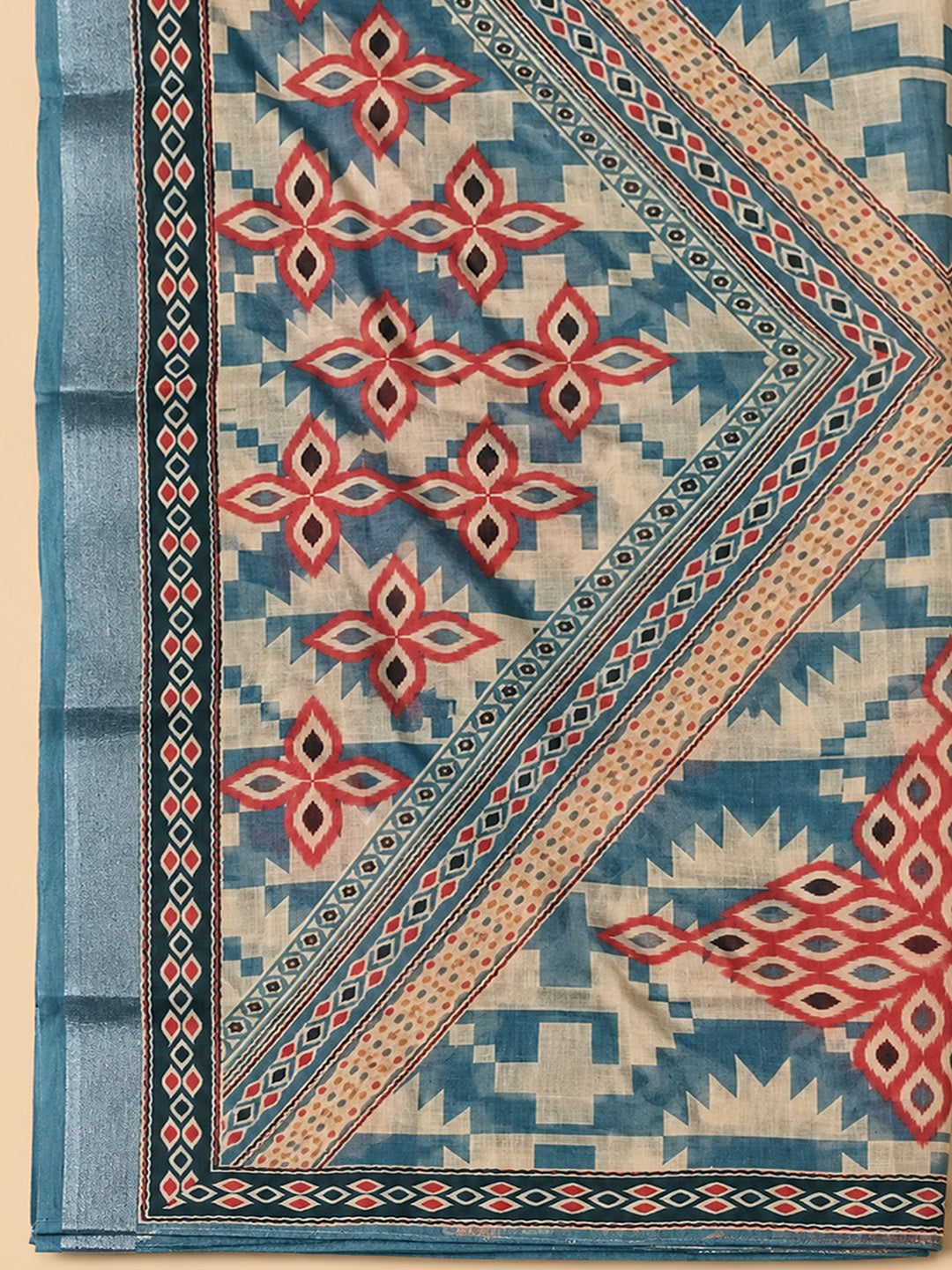 Blue Linen Blend Printed Unstitched Dress Material