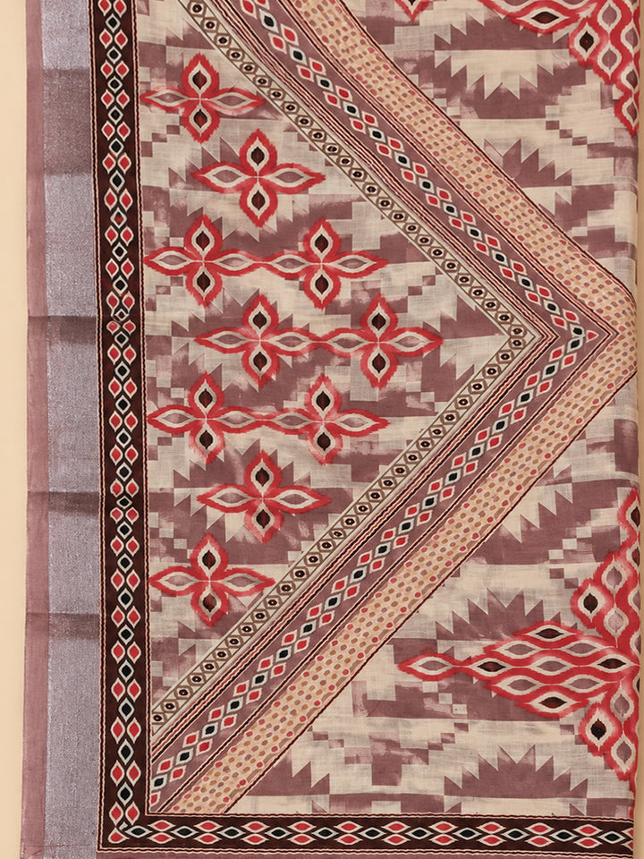 Onion Pink Linen Blend Printed Unstitched Dress Material