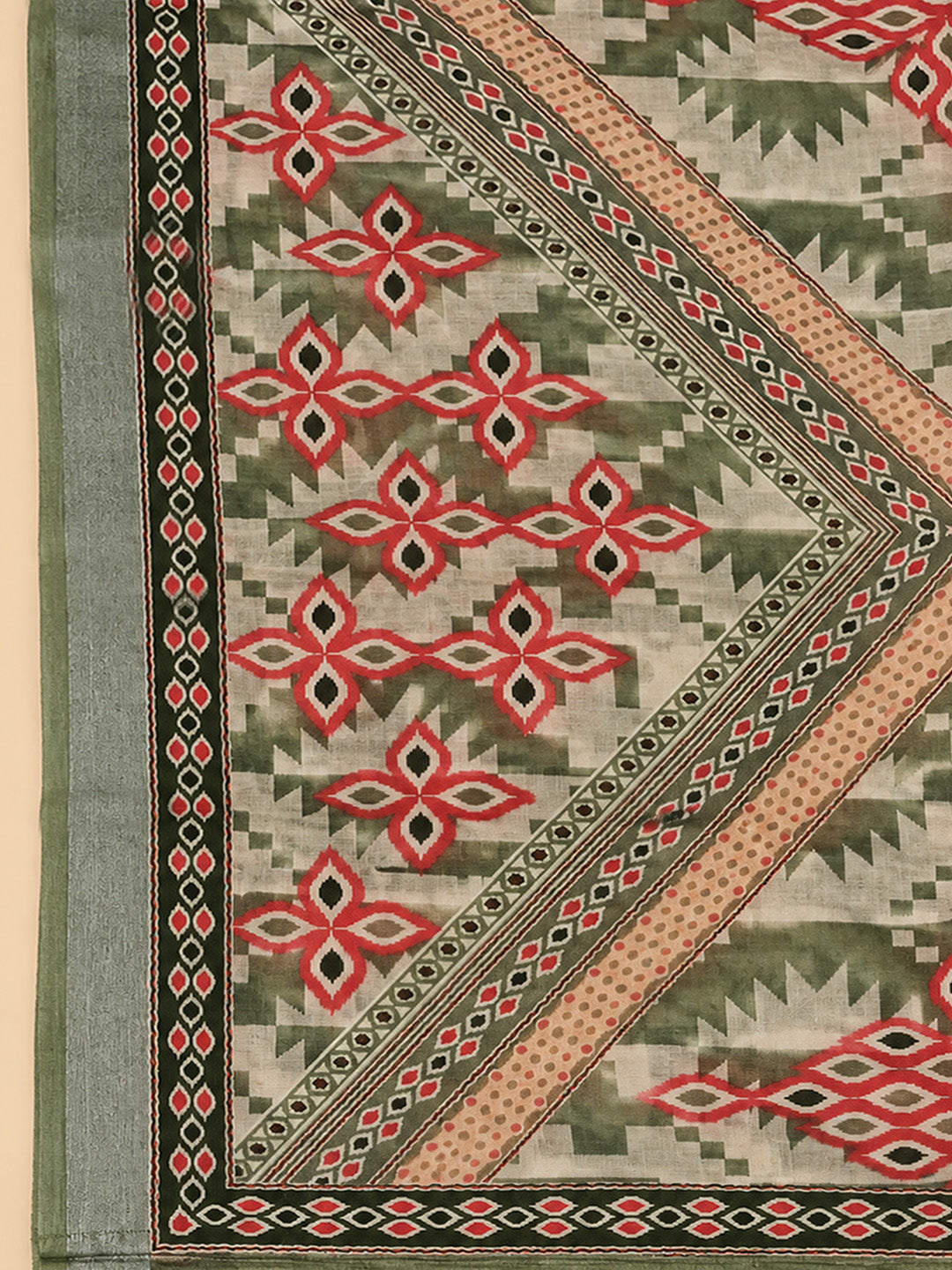 Pista Green Linen Blend Printed Unstitched Dress Material