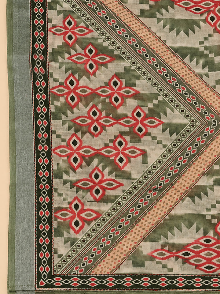 Pista Green Linen Blend Printed Unstitched Dress Material