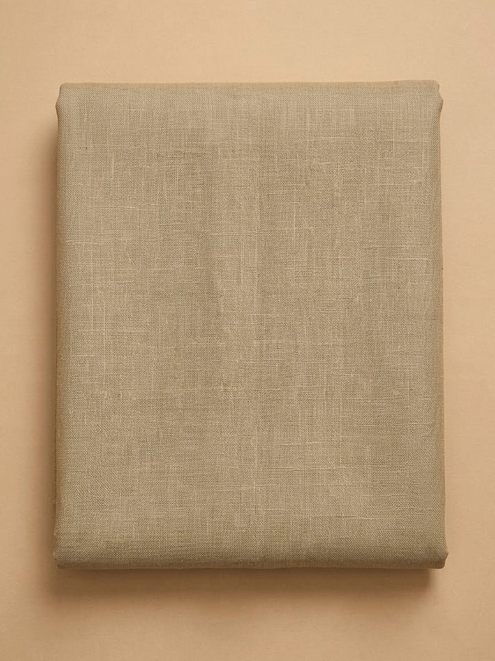 Beige Linen Blend Embroidered Unstitched Dress Material