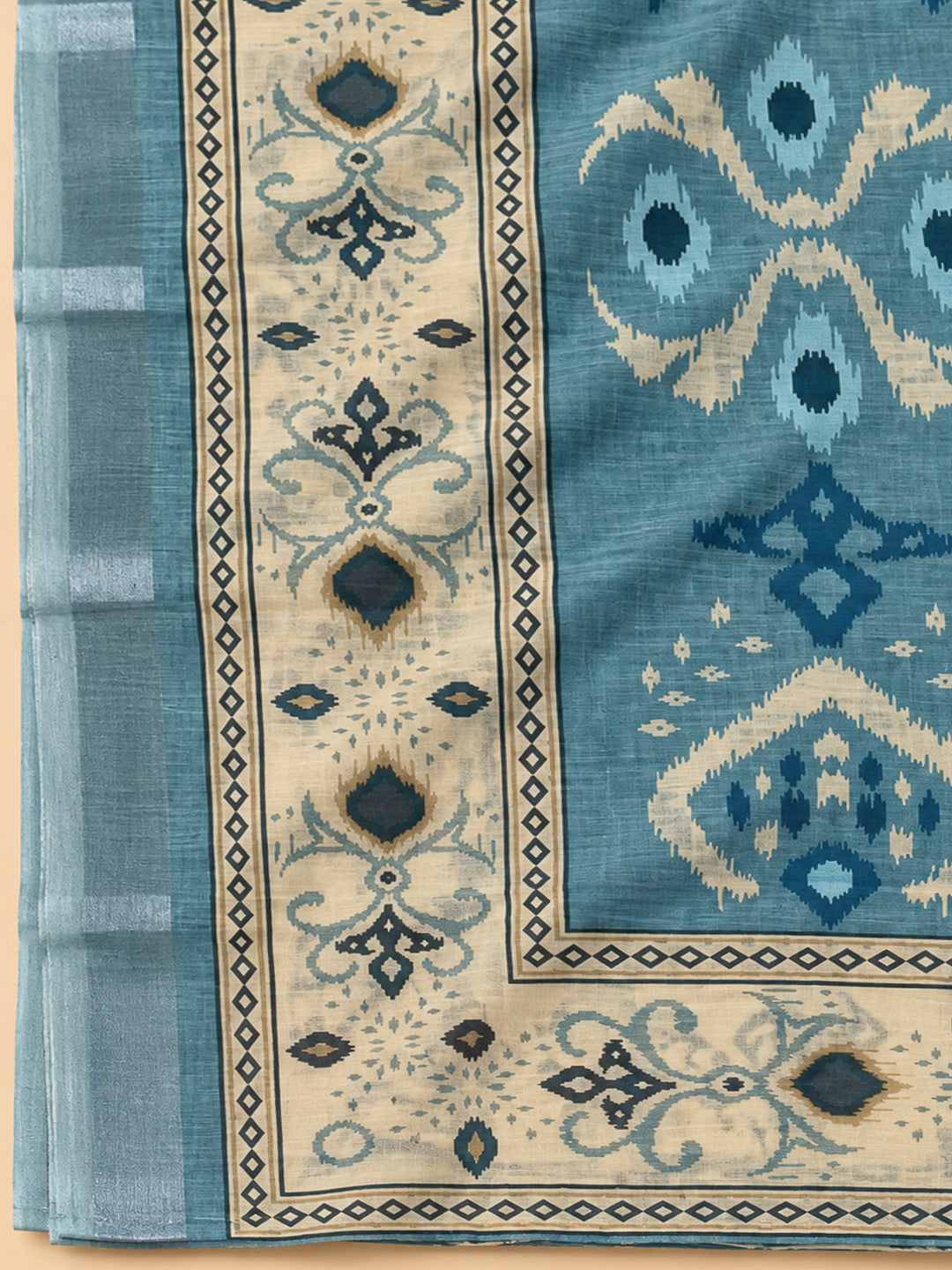 Blue Linen Blend Embroidered Unstitched Dress Material