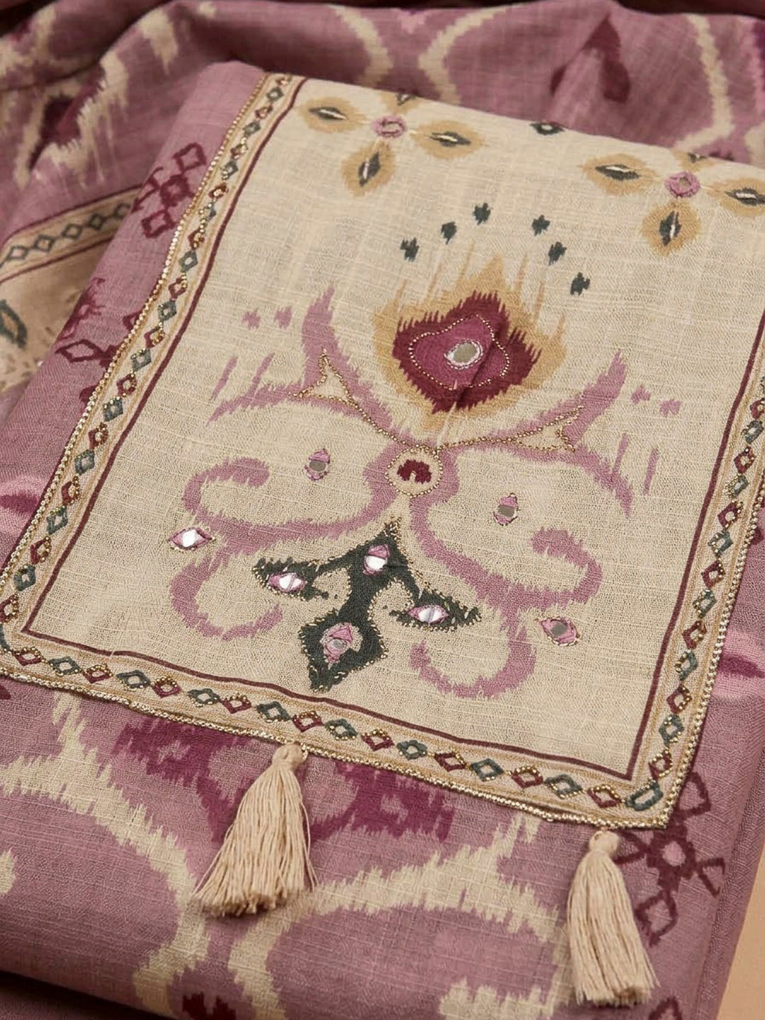 Onion Pink Linen Blend Embroidered Unstitched Dress Material