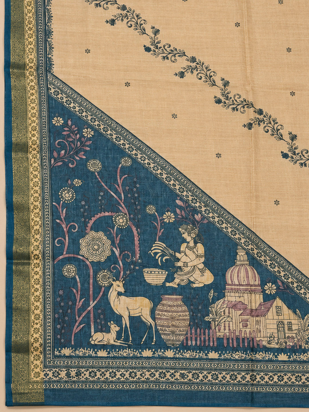 Blue Linen Blend Embroidered Unstitched Dress Material