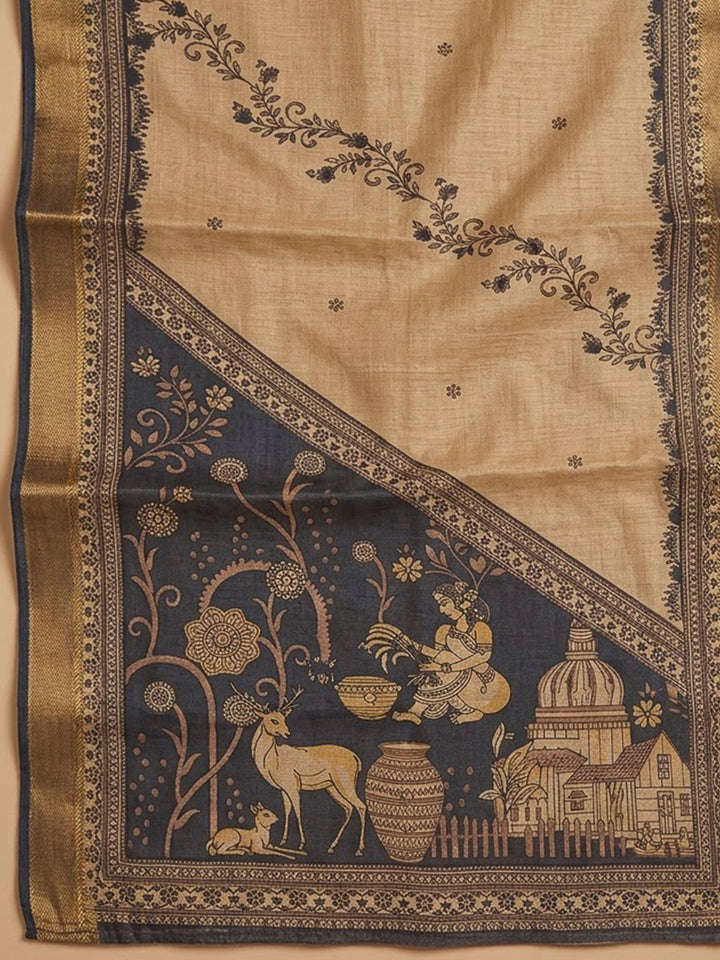 Grey Linen Blend Embroidered Unstitched Dress Material
