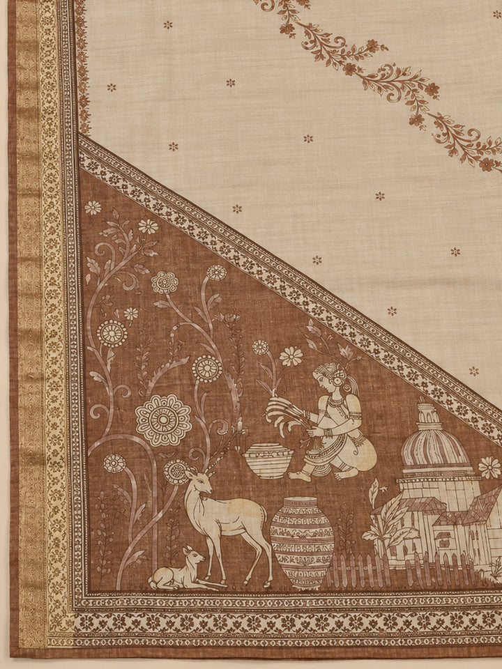 Rust Linen Blend Embroidered Unstitched Dress Material