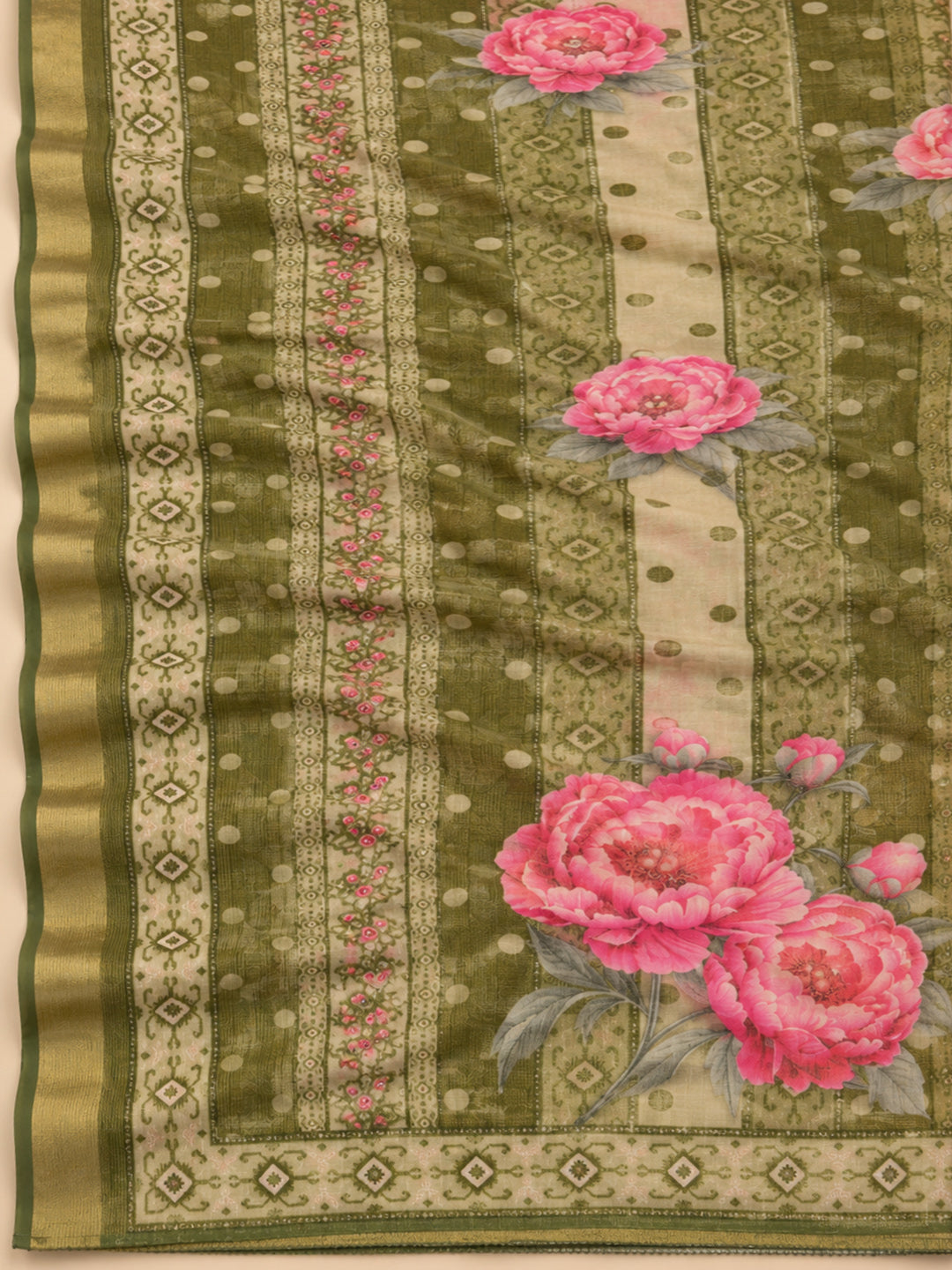 Green Chanderi Embroidered Unstitched Dress Material