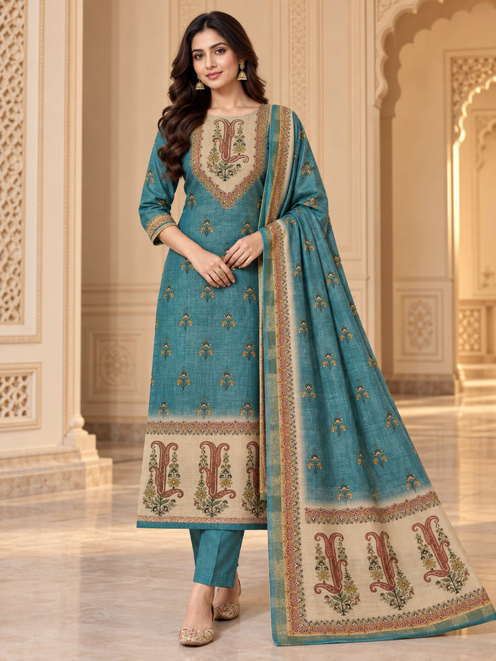 Firozee Linen Blend Embroidered Unstitched Dress Material