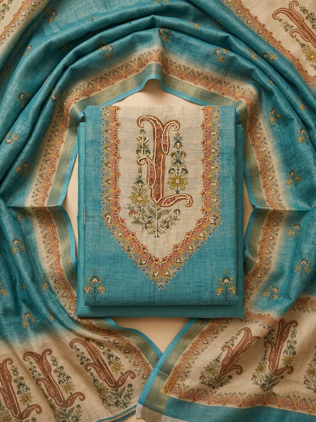 Firozee Linen Blend Embroidered Unstitched Dress Material