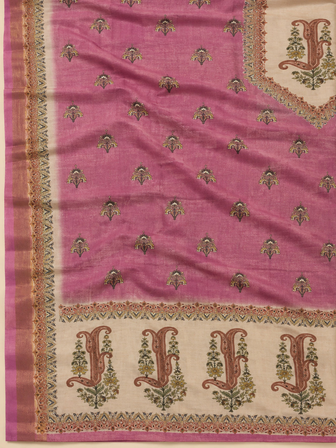 Onion-Pink Linen Blend Embroidered Unstitched Dress Material
