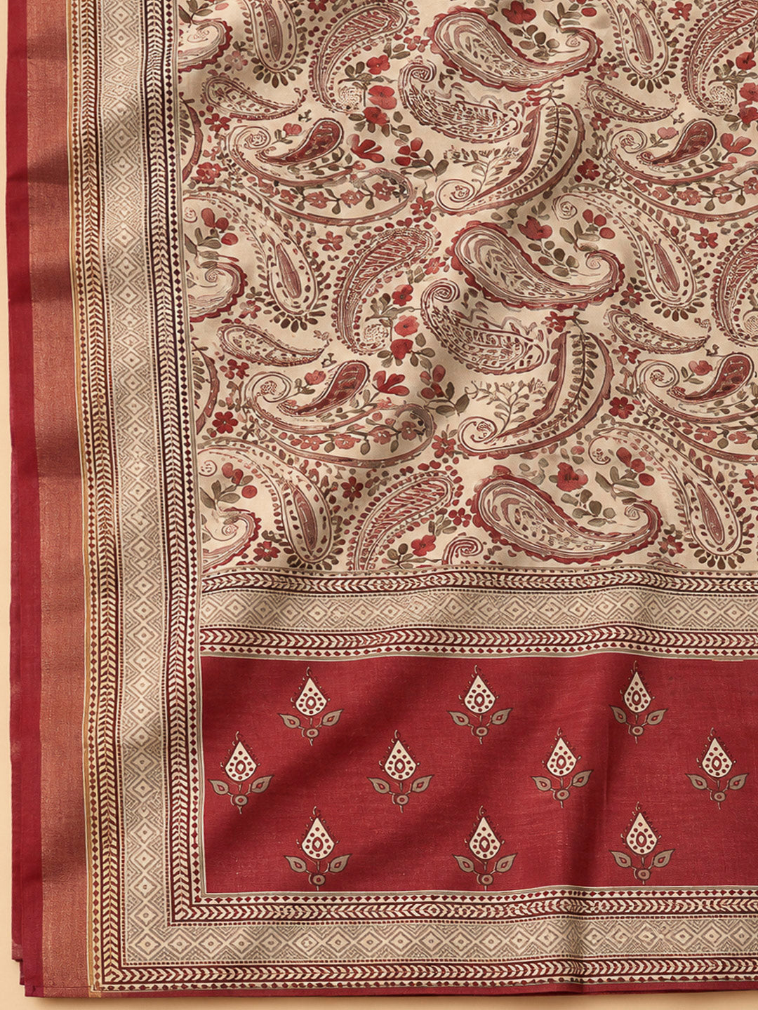 Maroon Cotton Blend Printed Unstitched Dress Material