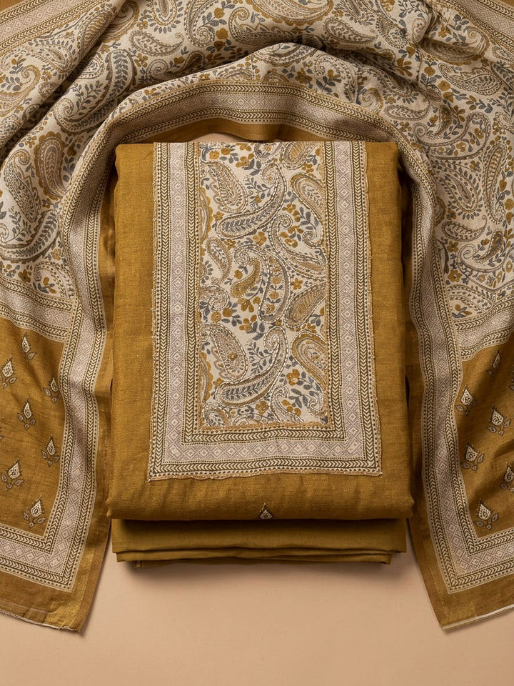 Mehndi Cotton Blend Printed Unstitched Dress Material