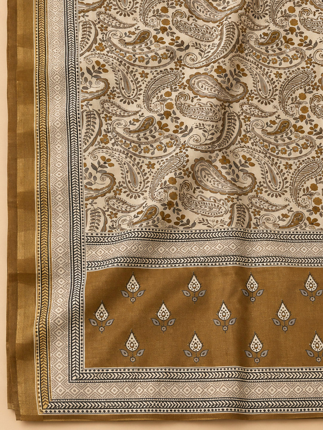 Mehndi Cotton Blend Printed Unstitched Dress Material