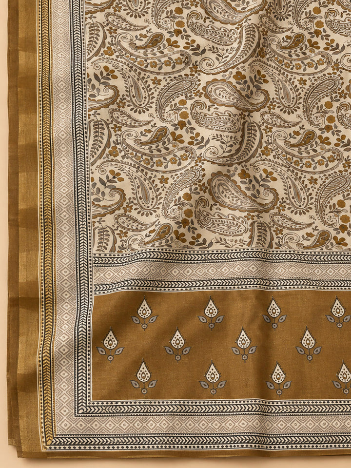 Mehndi Cotton Blend Printed Unstitched Dress Material