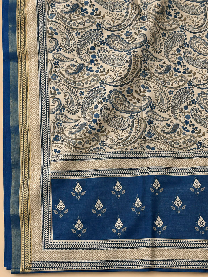 Navy Blue Cotton Blend Printed Unstitched Dress Material