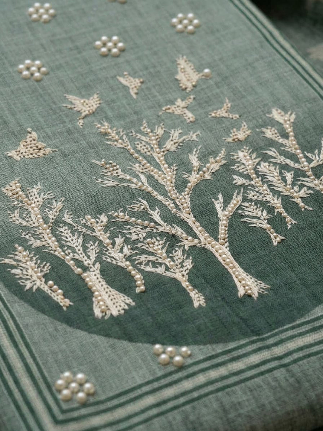 Grey Linen Blend Embroidered Unstitched Dress Material