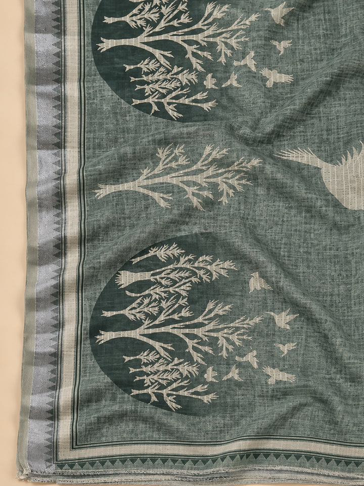 Grey Linen Blend Embroidered Unstitched Dress Material