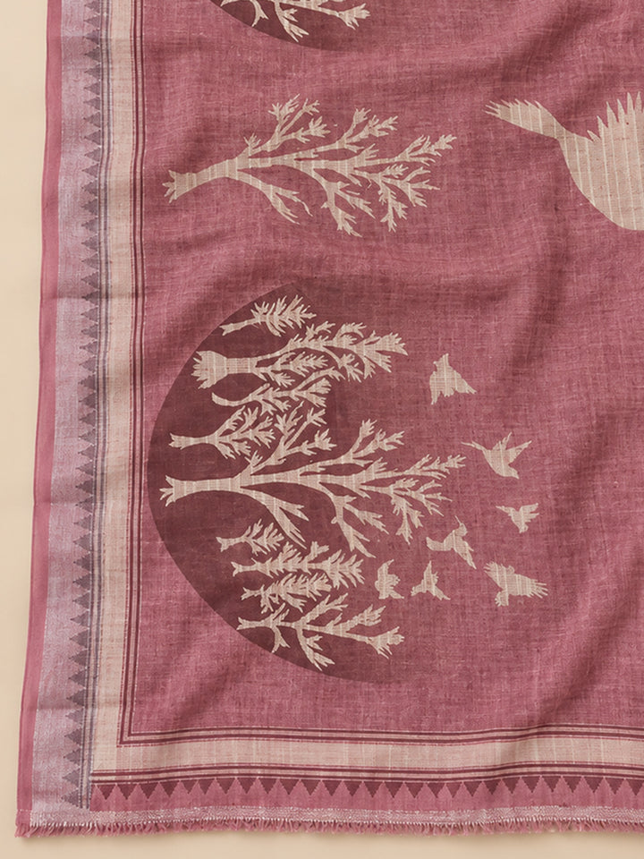 Onion Pink Linen Blend Embroidered Unstitched Dress Material