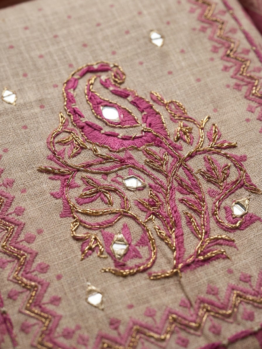 Onion Pink Linen Blend Printed Unstitched Dress Material