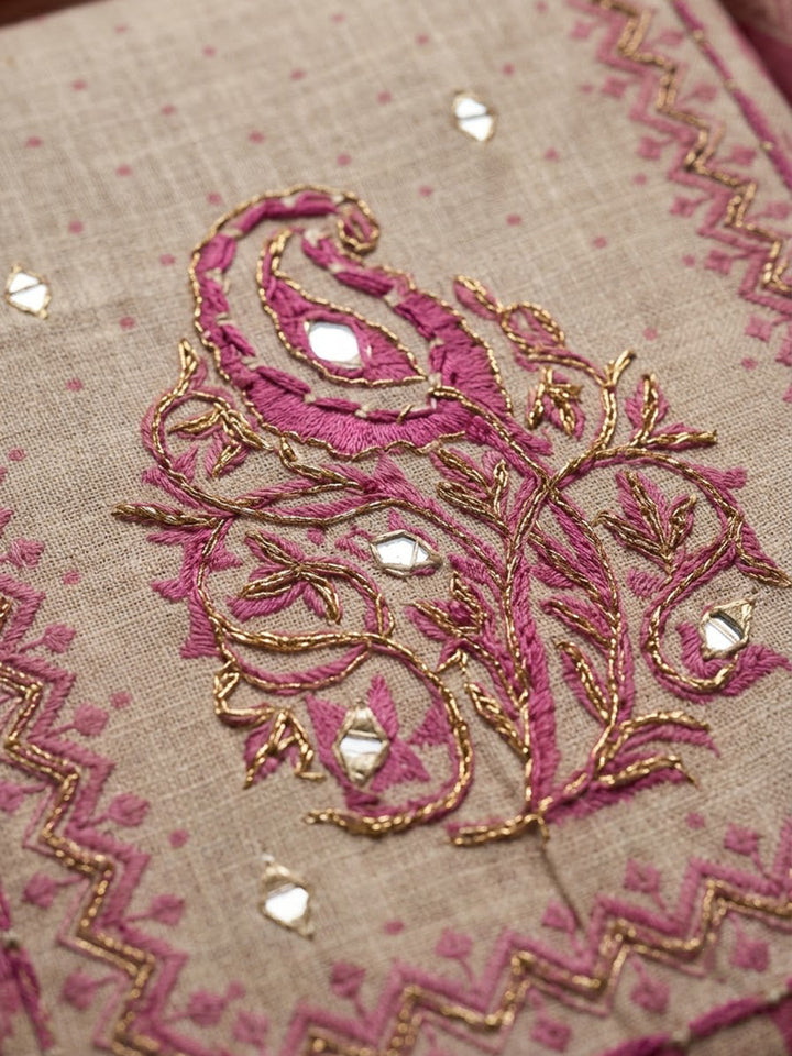 Onion Pink Linen Blend Printed Unstitched Dress Material