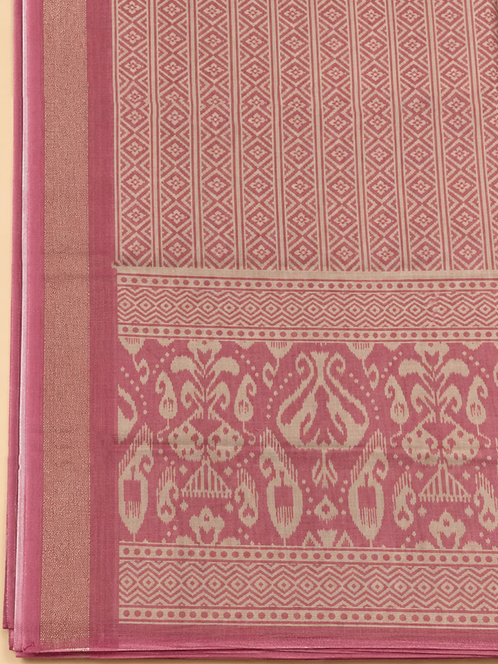 Onion Pink Linen Blend Printed Unstitched Dress Material