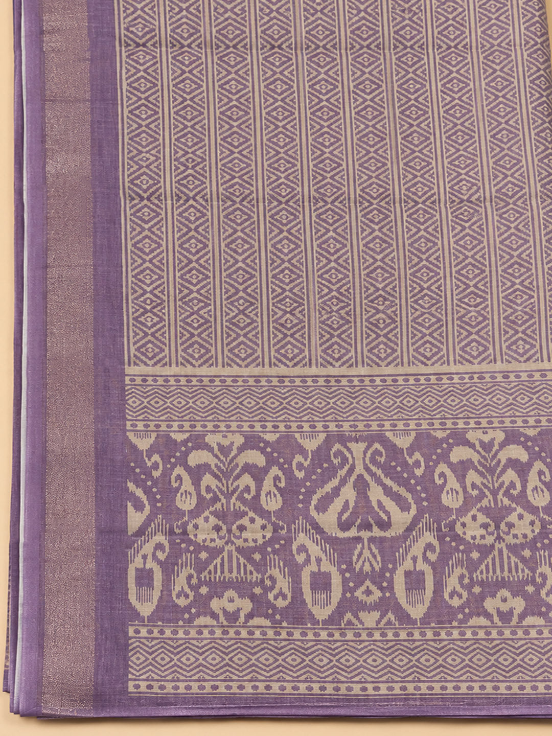 Purple Linen Blend Printed Unstitched Dress Material