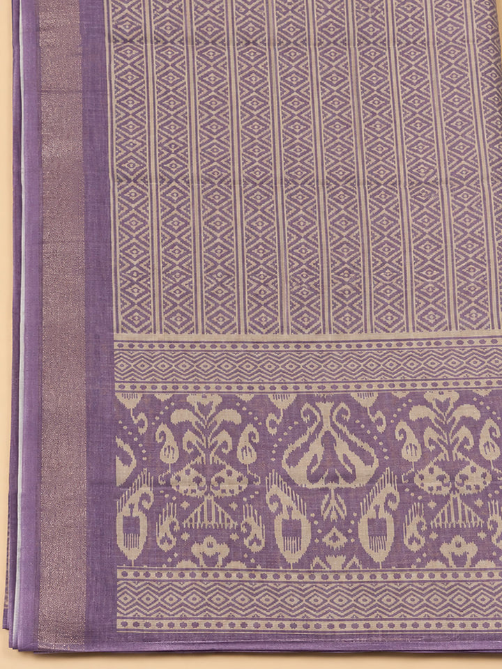 Purple Linen Blend Printed Unstitched Dress Material