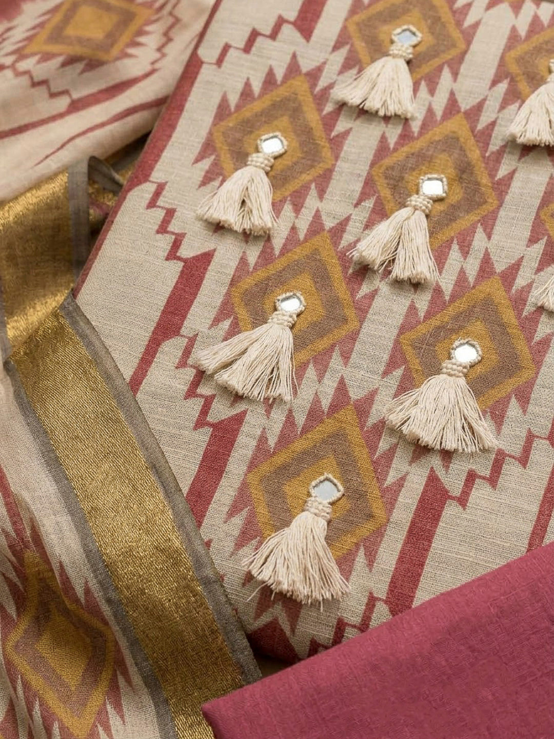 Onion Pink Linen Blend Printed Unstitched Dress Material