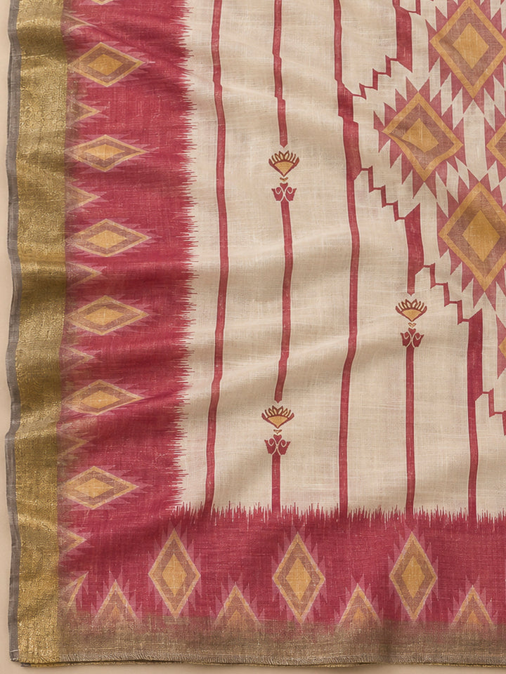 Onion Pink Linen Blend Printed Unstitched Dress Material