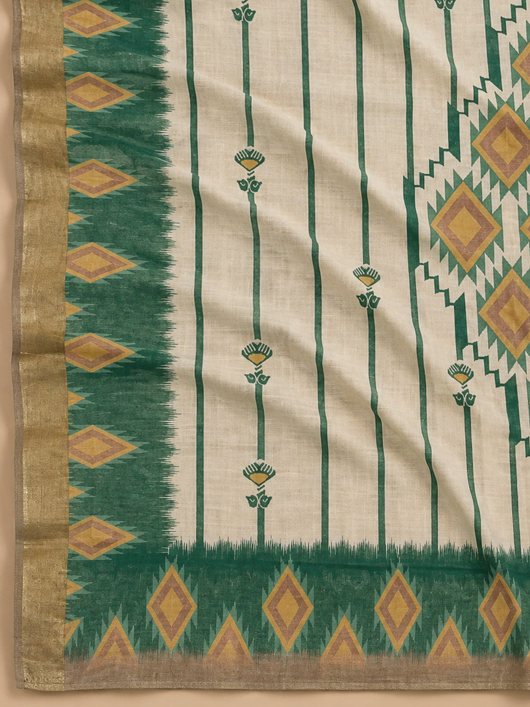 Rama Green Linen Blend Printed Unstitched Dress Material
