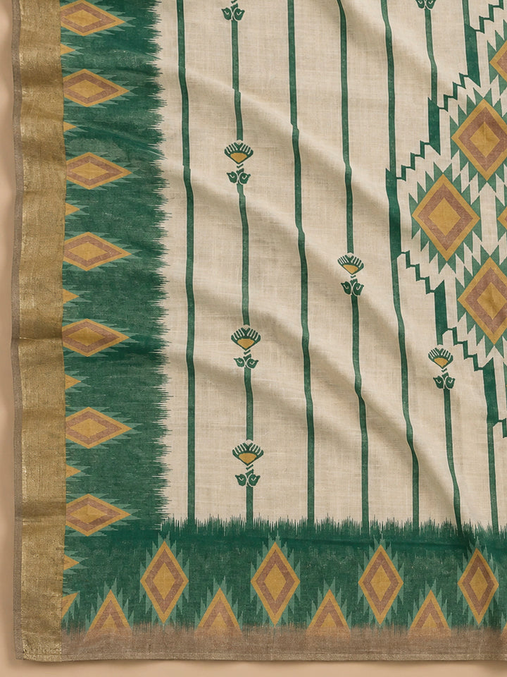 Rama Green Linen Blend Printed Unstitched Dress Material