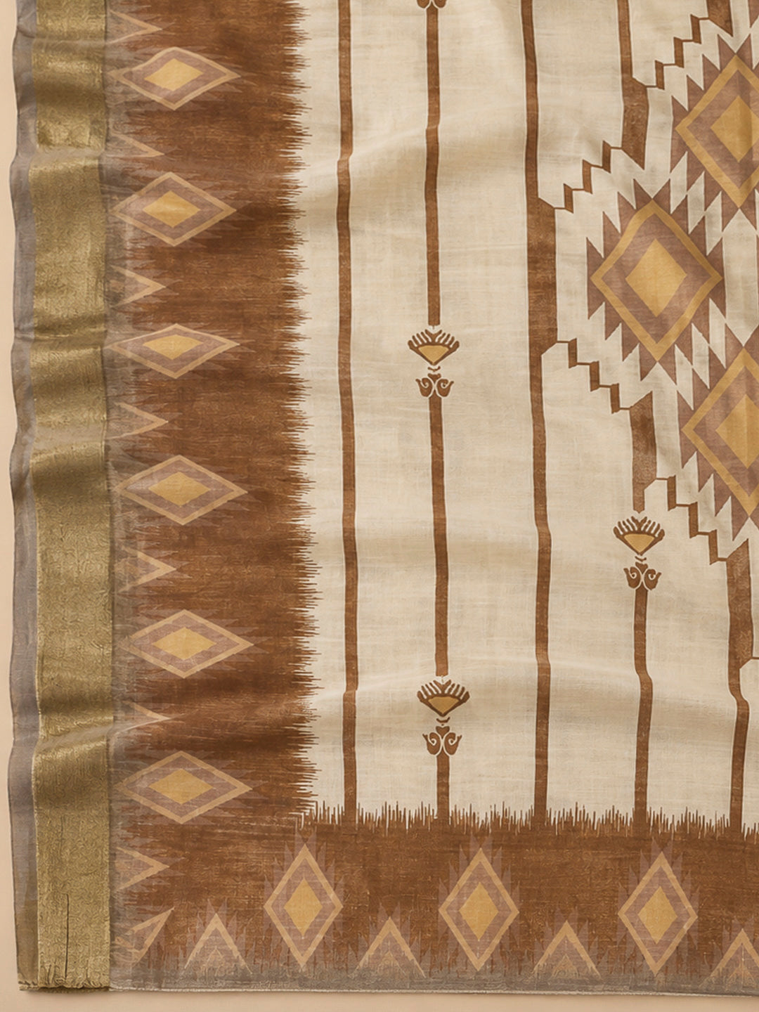 Rust Linen Blend Printed Unstitched Dress Material