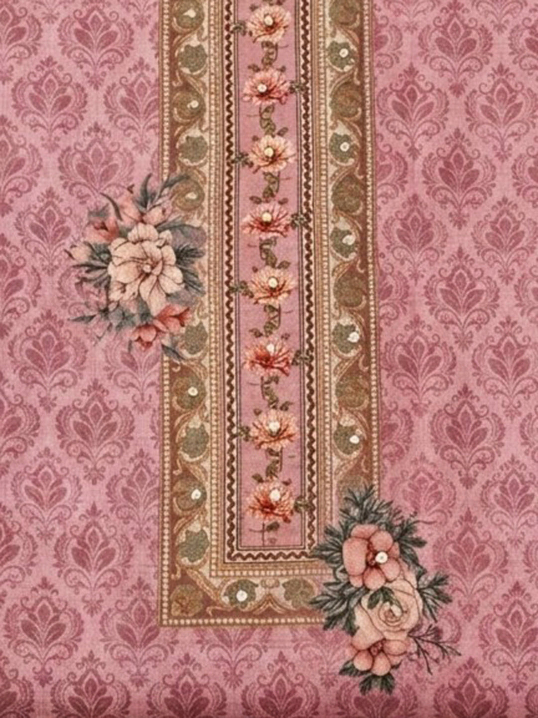 Onion Pink Linen Blend Printed Unstitched Dress Material