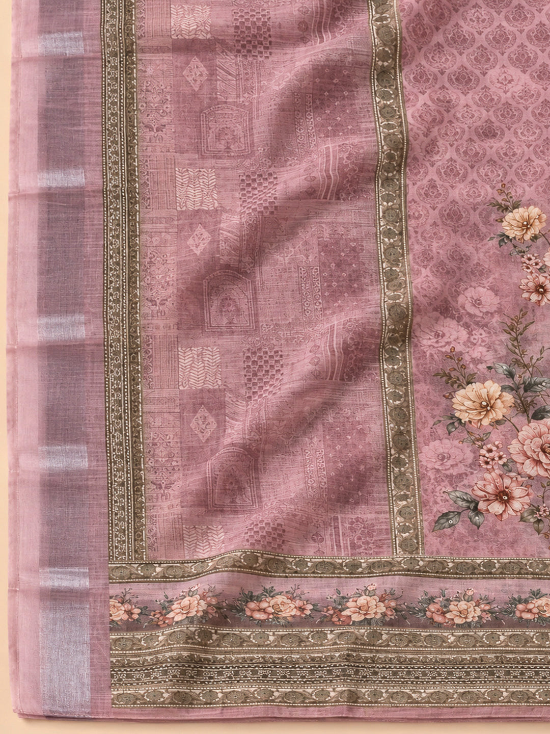 Onion Pink Linen Blend Printed Unstitched Dress Material