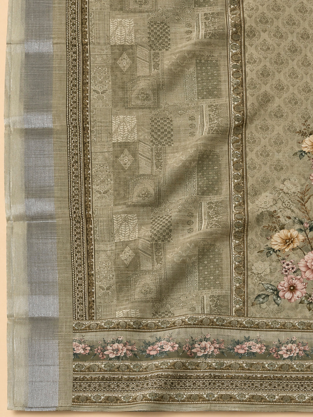 Pista Green Linen Blend Printed Unstitched Dress Material