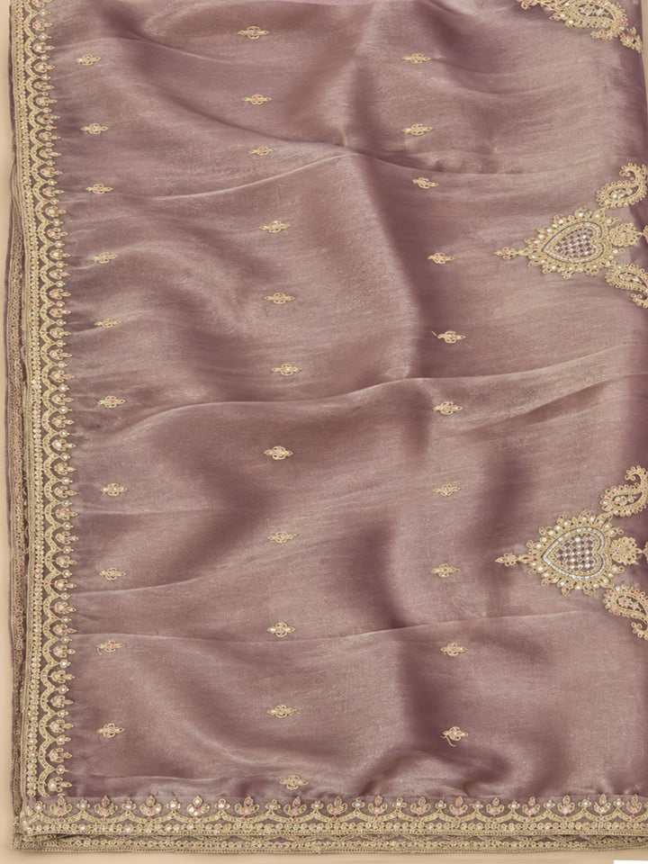 Purple Organza Embroidered Unstitched Dress Material
