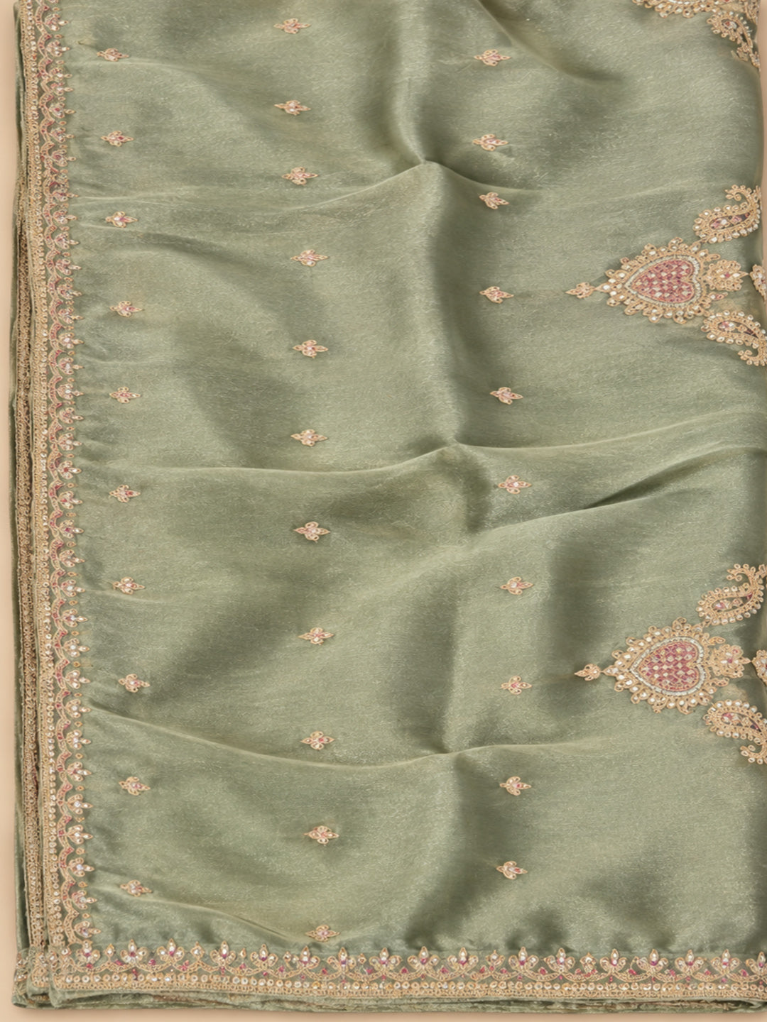 Sea-Green Organza Embroidered Unstitched Dress Material