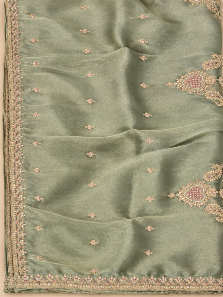 Sea-Green Organza Embroidered Unstitched Dress Material
