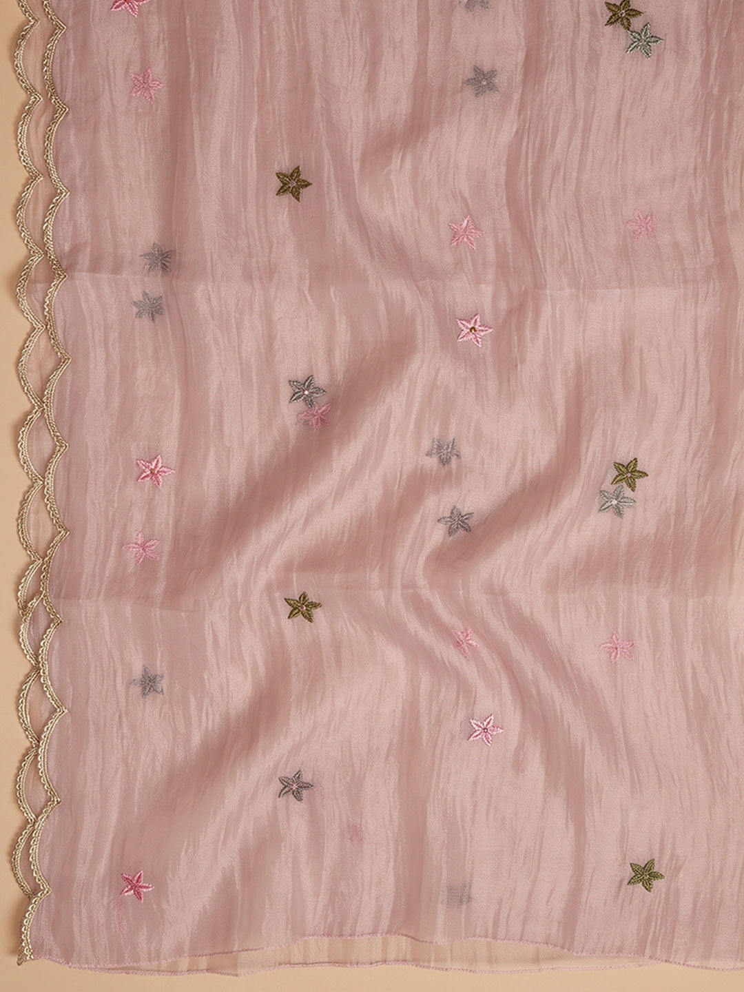 Onion-Pink Chanderi Embroidered Unstitched Dress Material