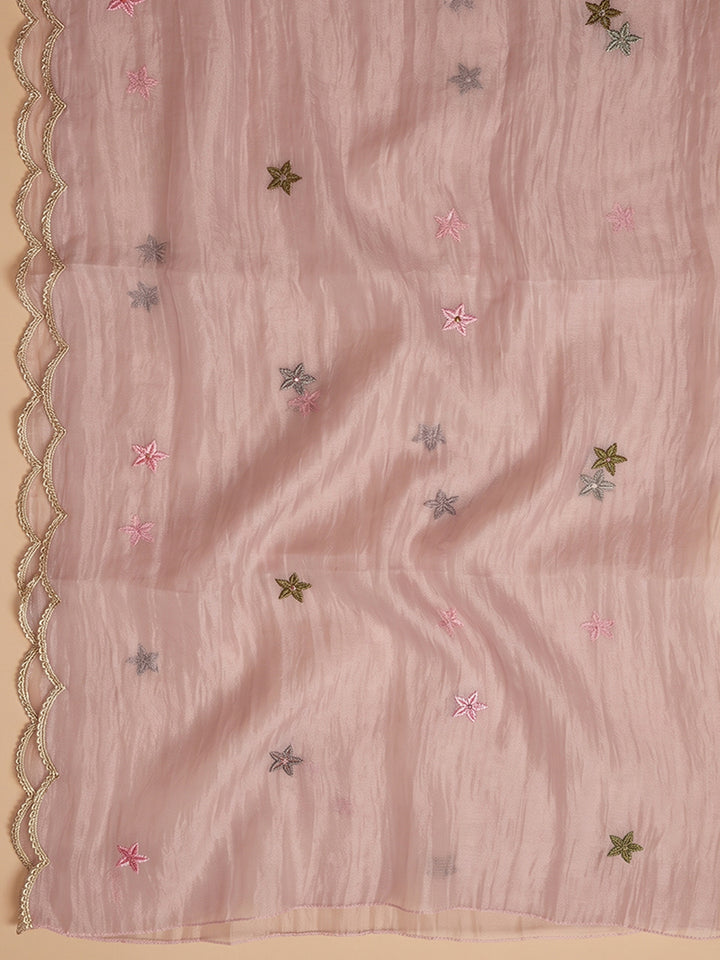 Onion-Pink Chanderi Embroidered Unstitched Dress Material