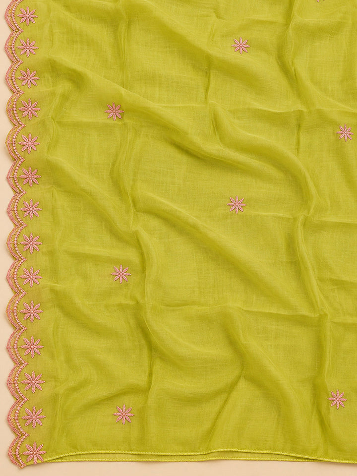 Lemon Chanderi Embroidered Unstitched Dress Material