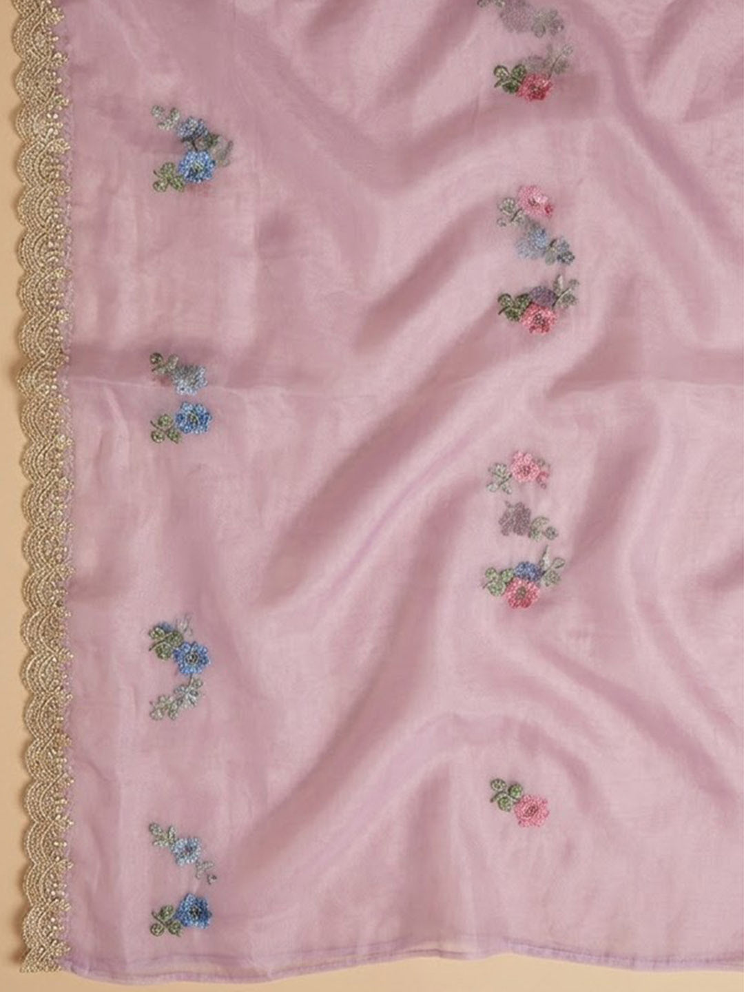 Onion-Pink Organza Embroidered Unstitched Dress Material