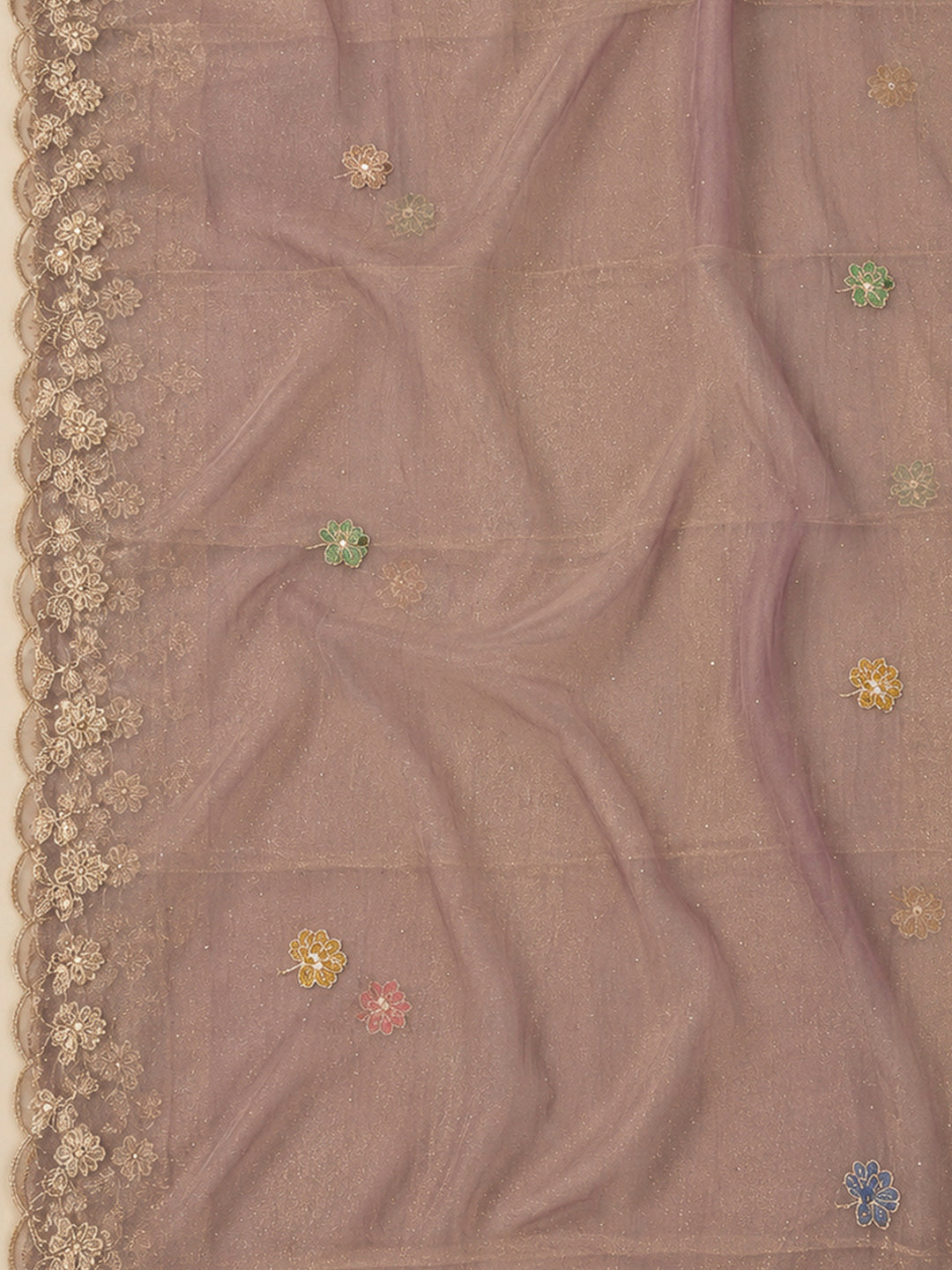 Lavender Organza Embroidered Unstitched Dress Material
