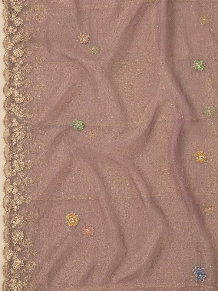 Lavender Organza Embroidered Unstitched Dress Material