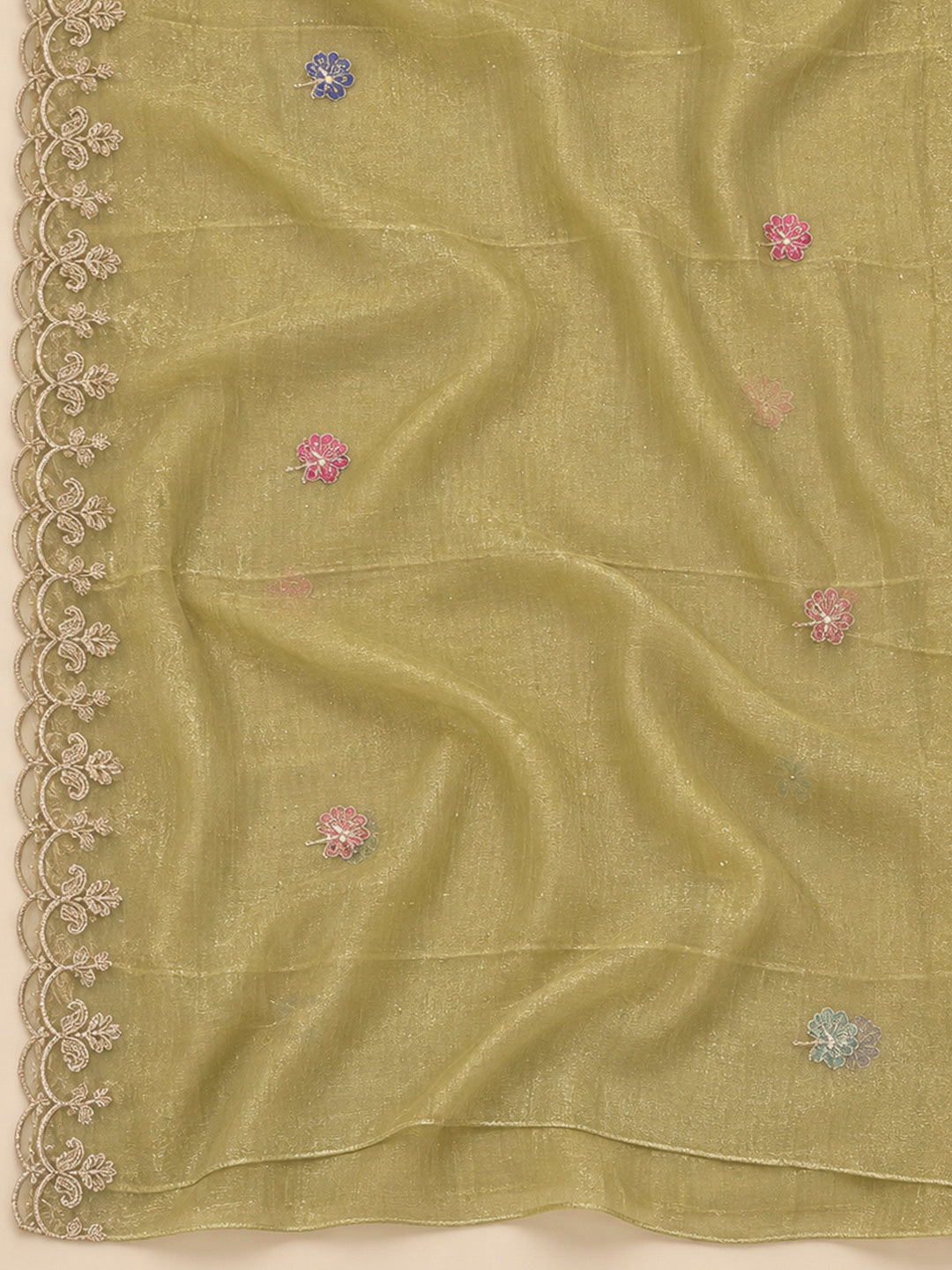 Mehndi Organza Embroidered Unstitched Dress Material