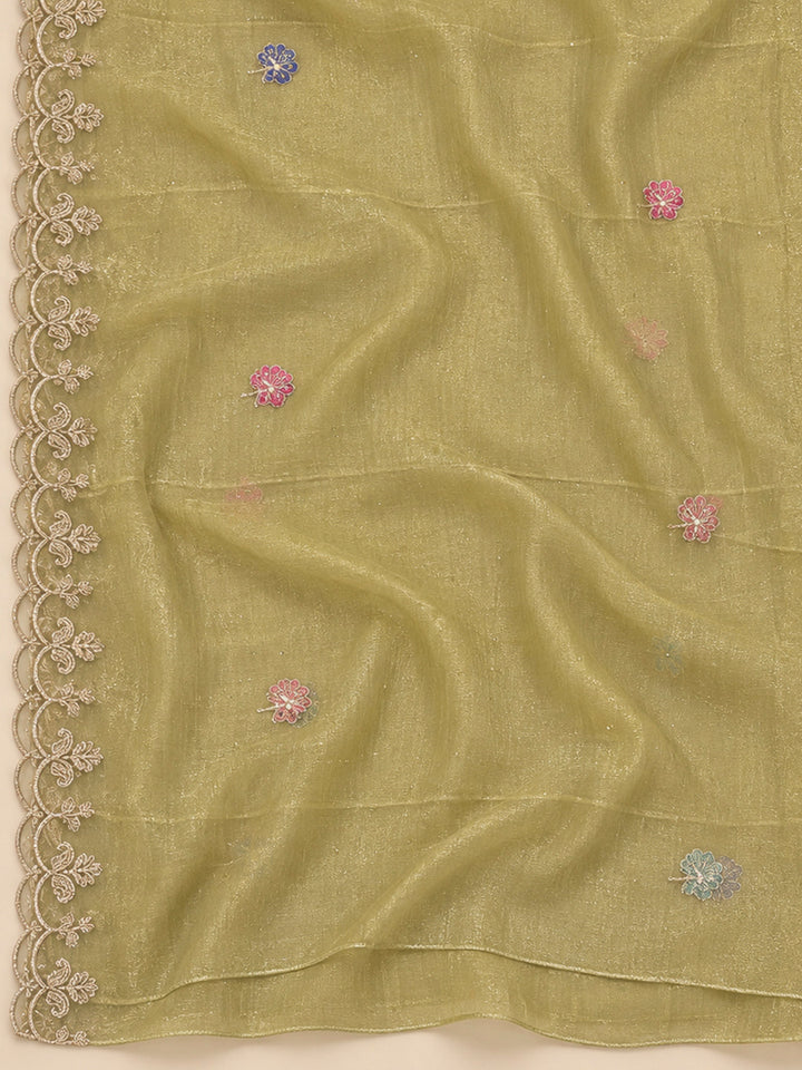 Mehndi Organza Embroidered Unstitched Dress Material